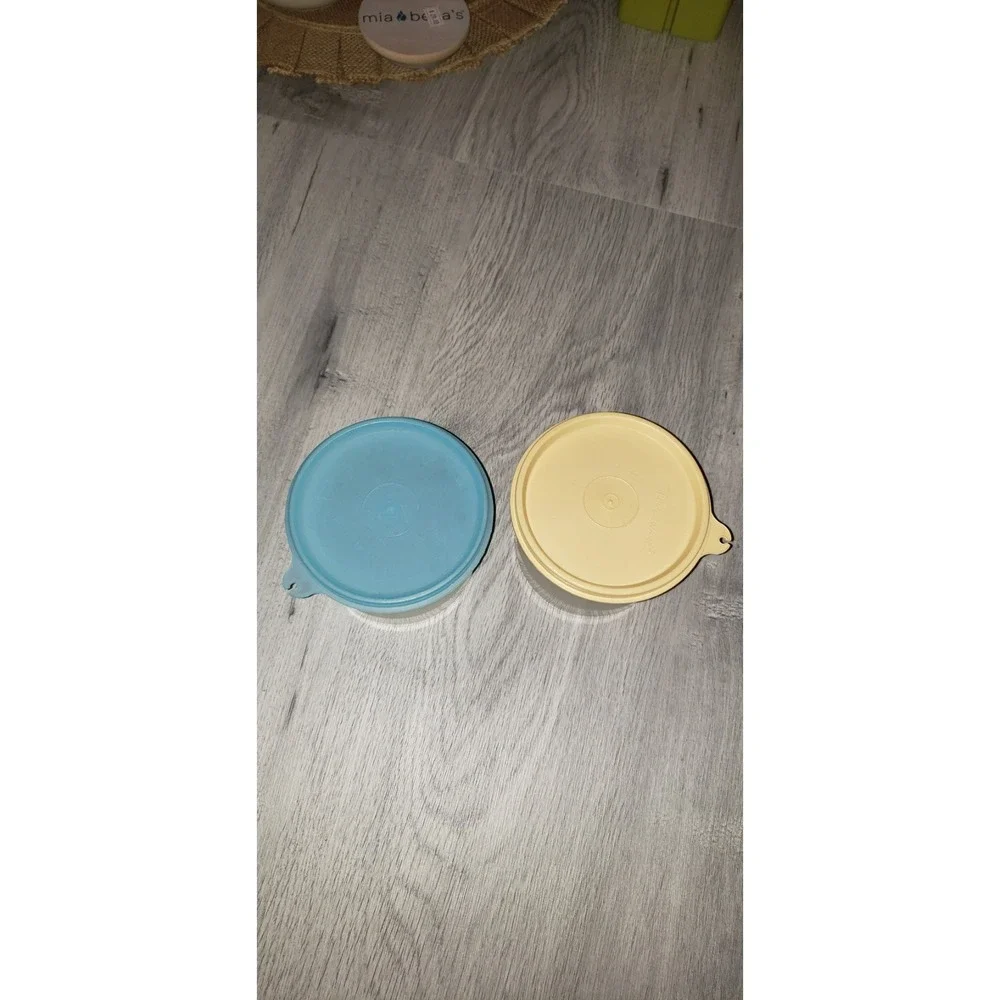 Vintage Tupperware Wonderlier Bowls Set of 2 Small Translucent Blue Yellow Lids
